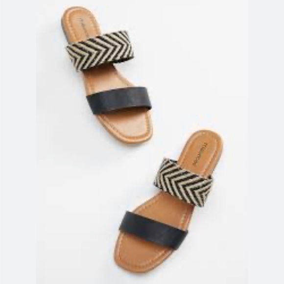 Chelsea Black Striped Weave Strap Sandals - Picture 7 of 7